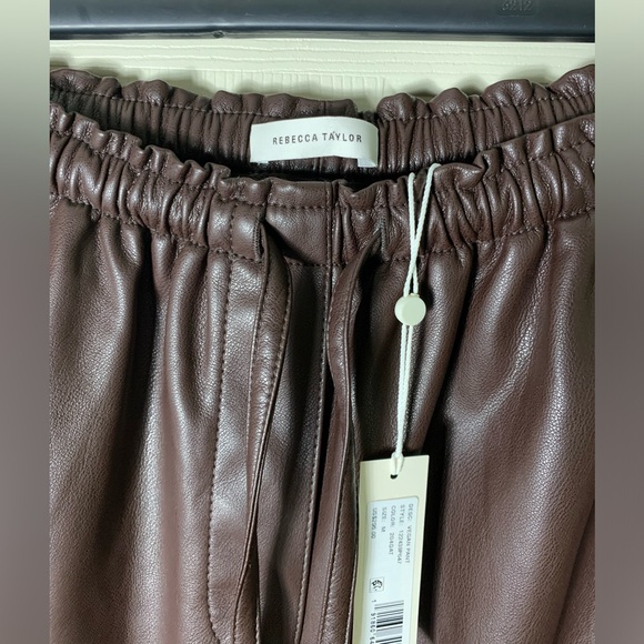 Rebecca Taylor | NWT Dark Brown Faux Leather Drawstring Waist Pants - Medium - Picture 5 of 7